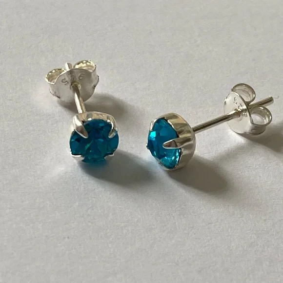 925 silver 5mm blue cz cubic zirconia stunning earrings - Picture 7 of 8